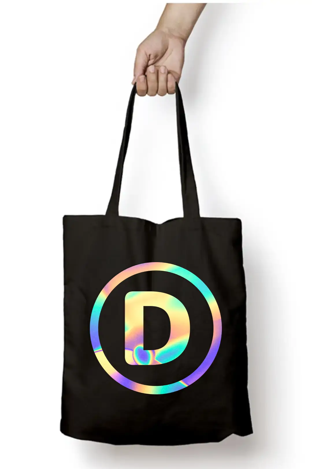D Letter Rainbow Shiny Print Cotton Canvas Tote Bag - Image 3