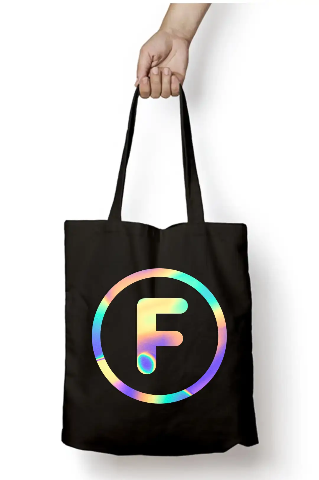 F Letter Rainbow Shiny Print Cotton Canvas Tote Bag - Image 3