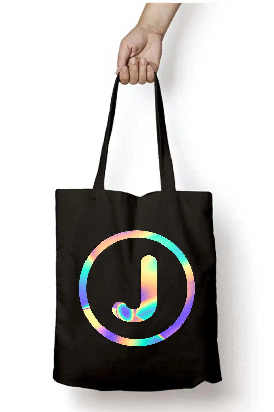 J Letter Rainbow Shiny Print Cotton Canvas Tote Bag - Image 2