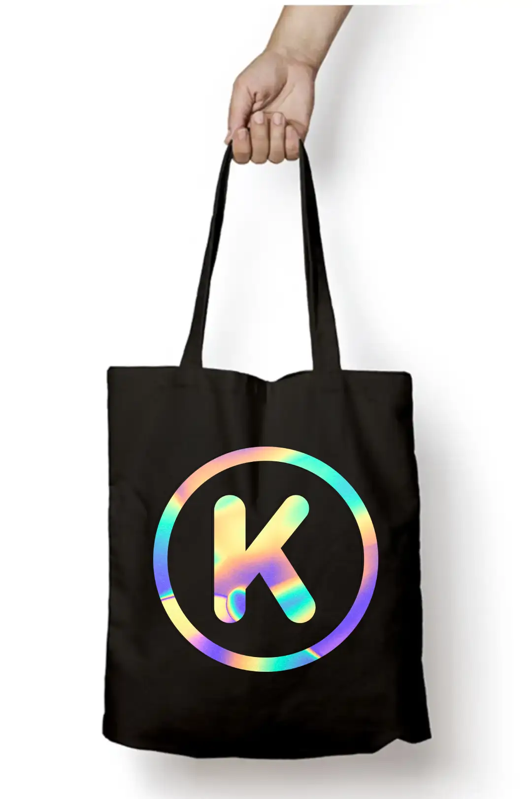 K Letter Rainbow Shiny Print Cotton Canvas Tote Bag - Image 2