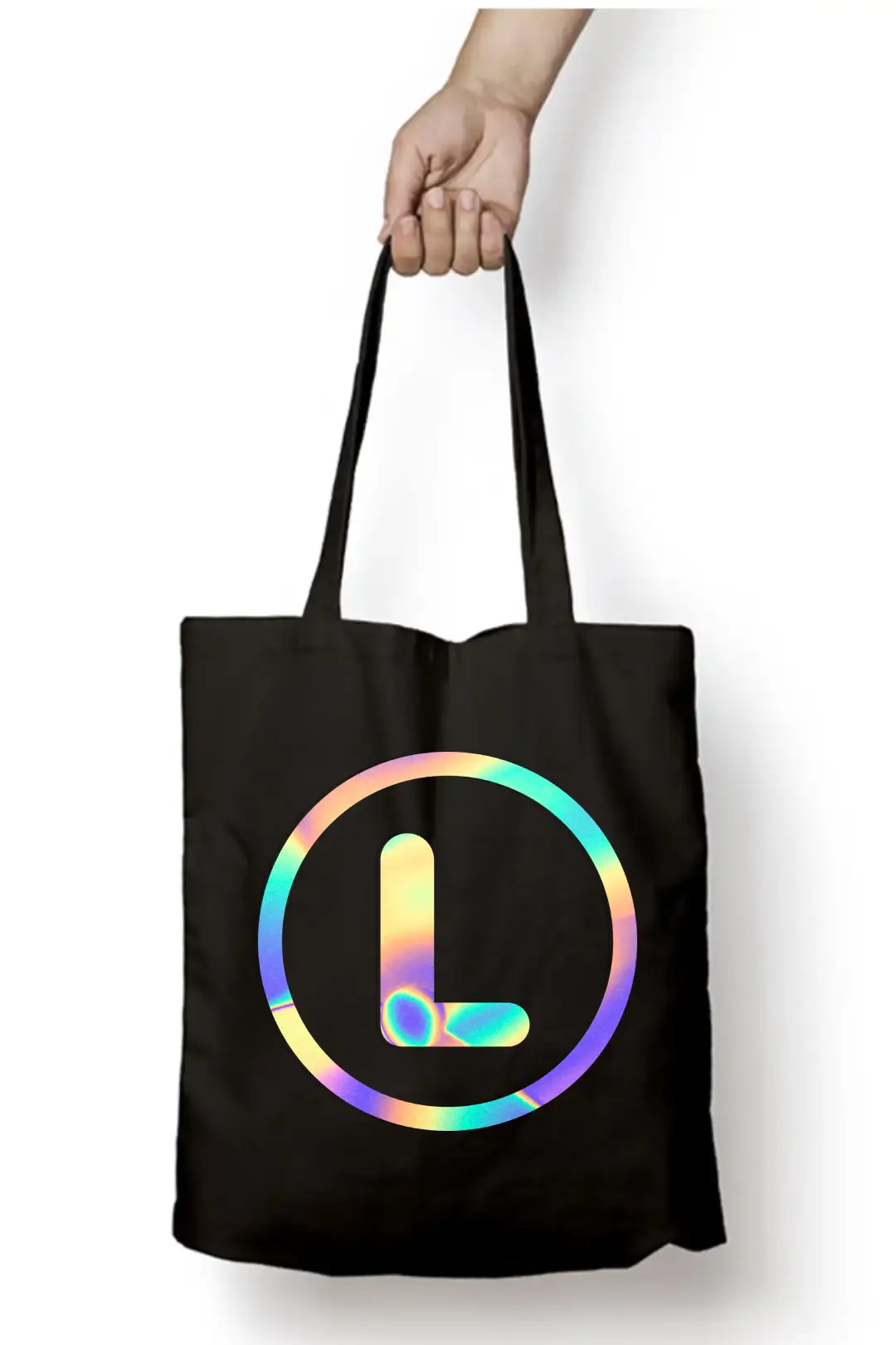 L Letter Rainbow Shiny Print Cotton Canvas Tote Bag - Image 3