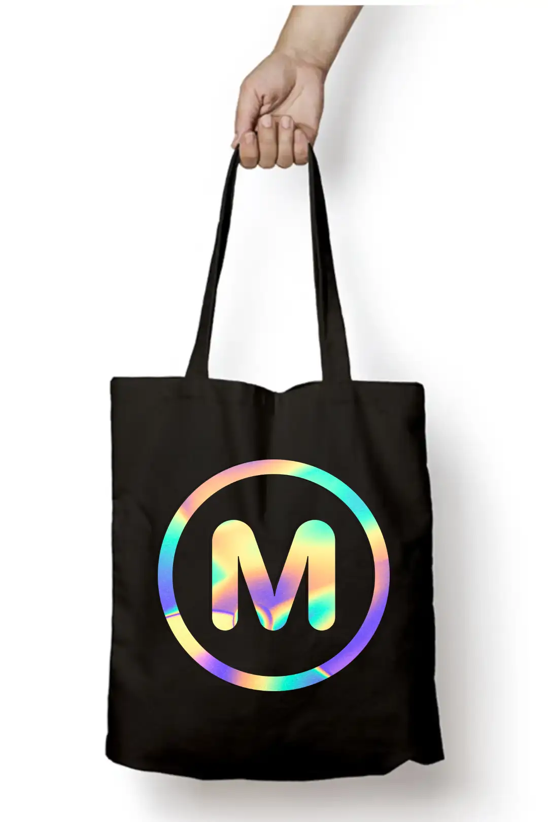 M Letter Rainbow Shiny Print Cotton Canvas Tote Bag - Image 2