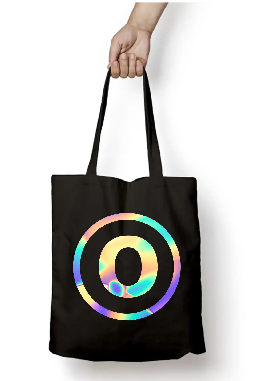 O Letter Rainbow Shiny Print Cotton Canvas Tote Bag