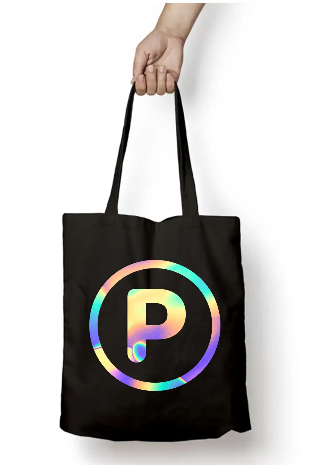 P Letter Rainbow Shiny Print Cotton Canvas Tote Bag - Image 3