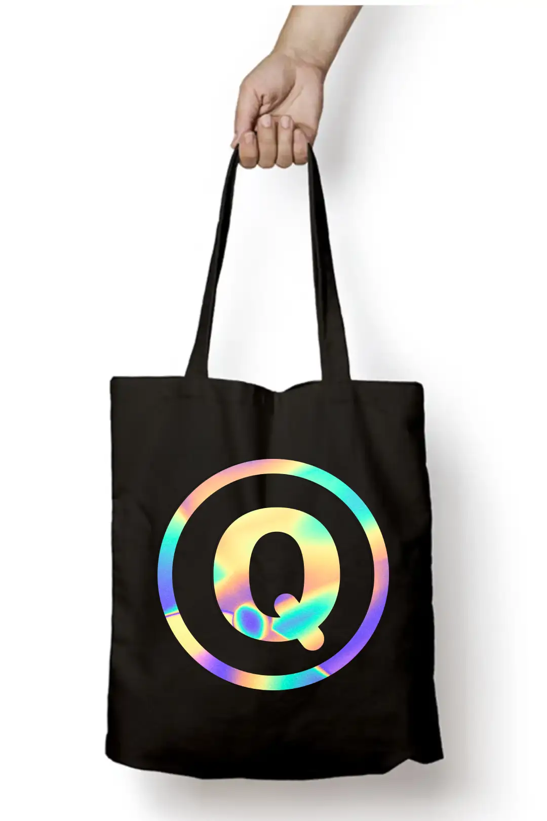 Q Letter Rainbow Shiny Print Cotton Canvas Tote Bag - Image 2