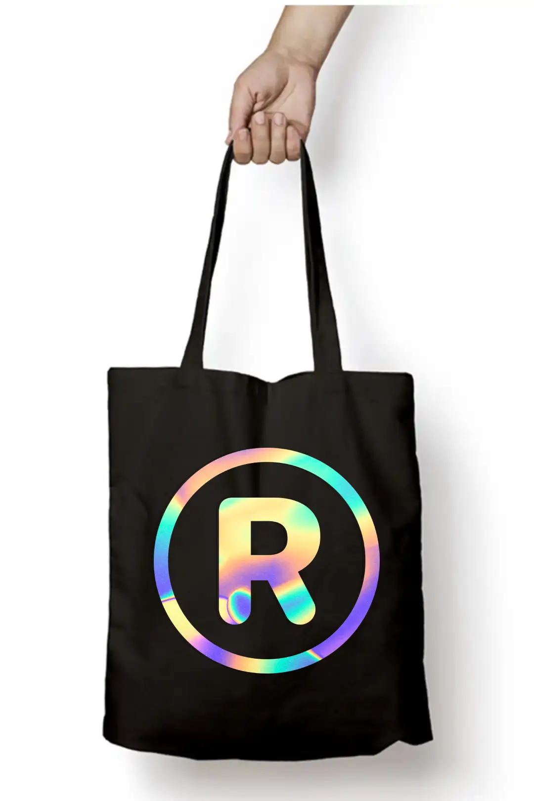 R Letter Rainbow Shiny Print Cotton Canvas Tote Bag - Image 3