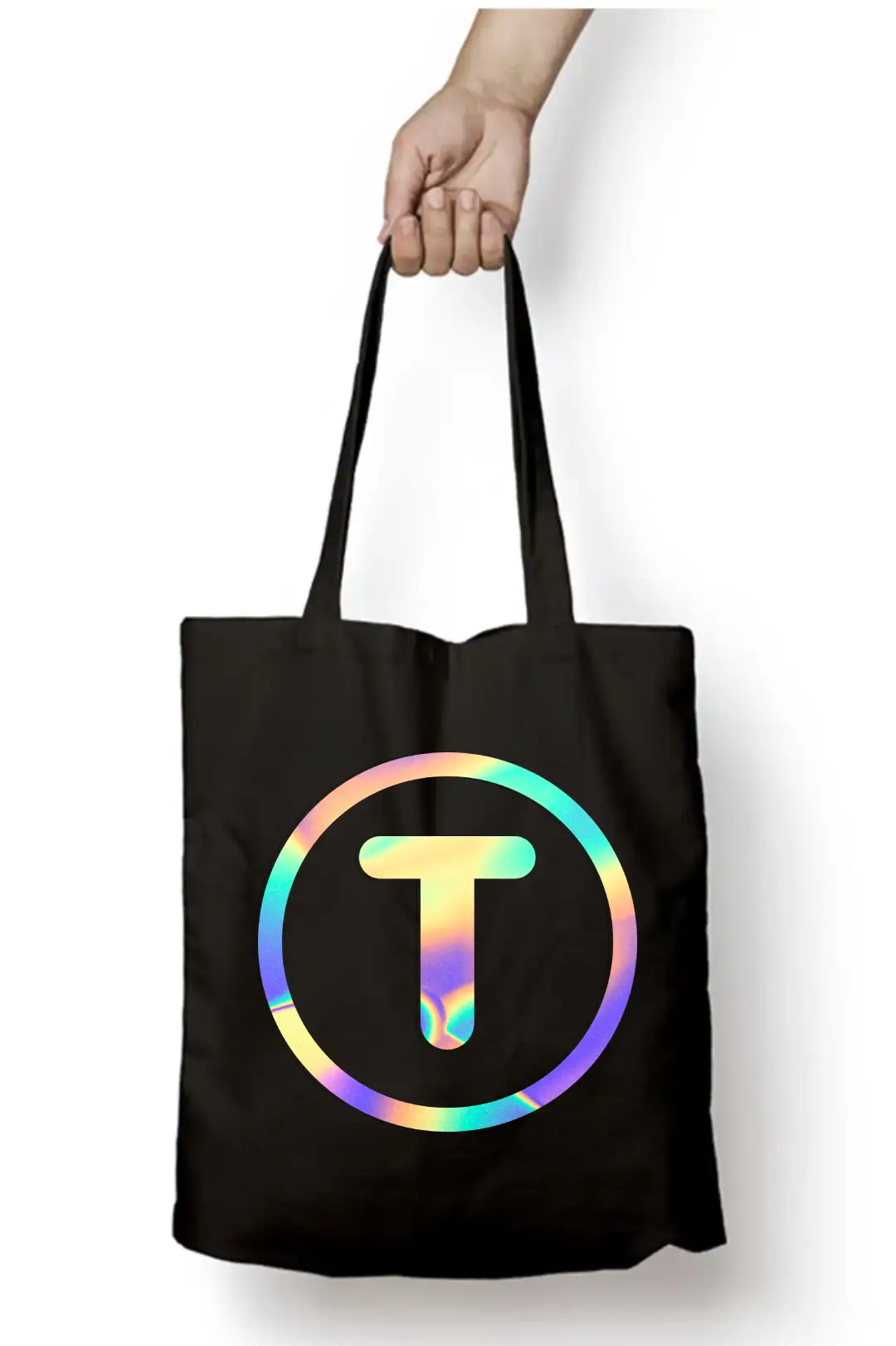 T Letter Rainbow Shiny Print Cotton Canvas Tote Bag - Image 3