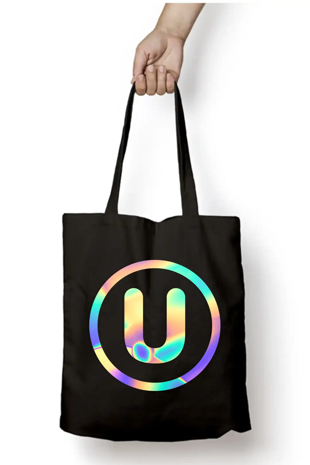 U Letter Rainbow Shiny Print Cotton Canvas Tote Bag - Image 2