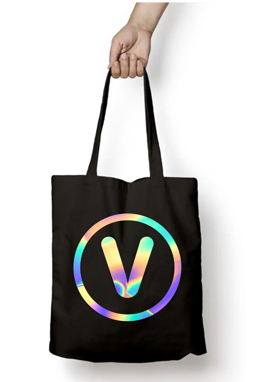 V Letter Rainbow Shiny Print Cotton Canvas Tote Bag - Image 3