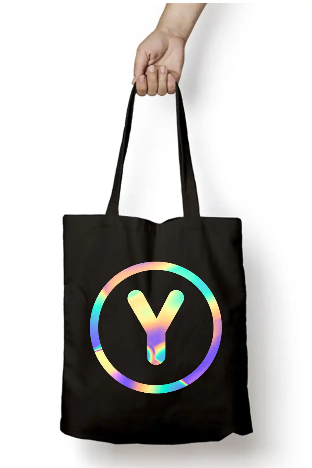 Y Letter Rainbow Shiny Print Cotton Canvas Tote Bag