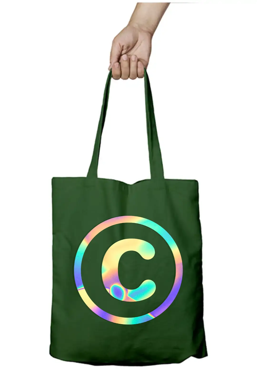 C Letter Rainbow Shiny Print Cotton Canvas Tote Bag - Image 4