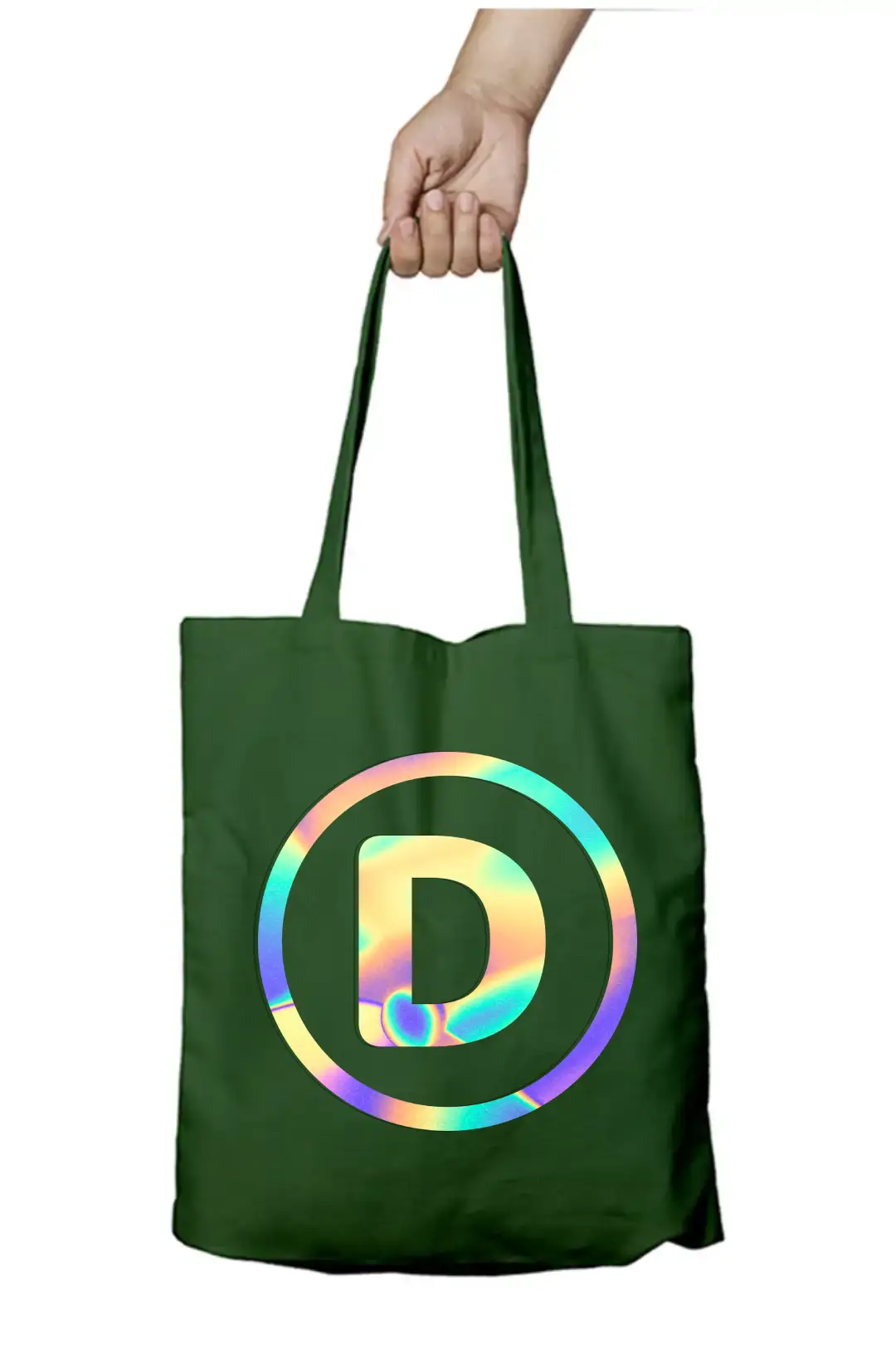 D Letter Rainbow Shiny Print Cotton Canvas Tote Bag - Image 5