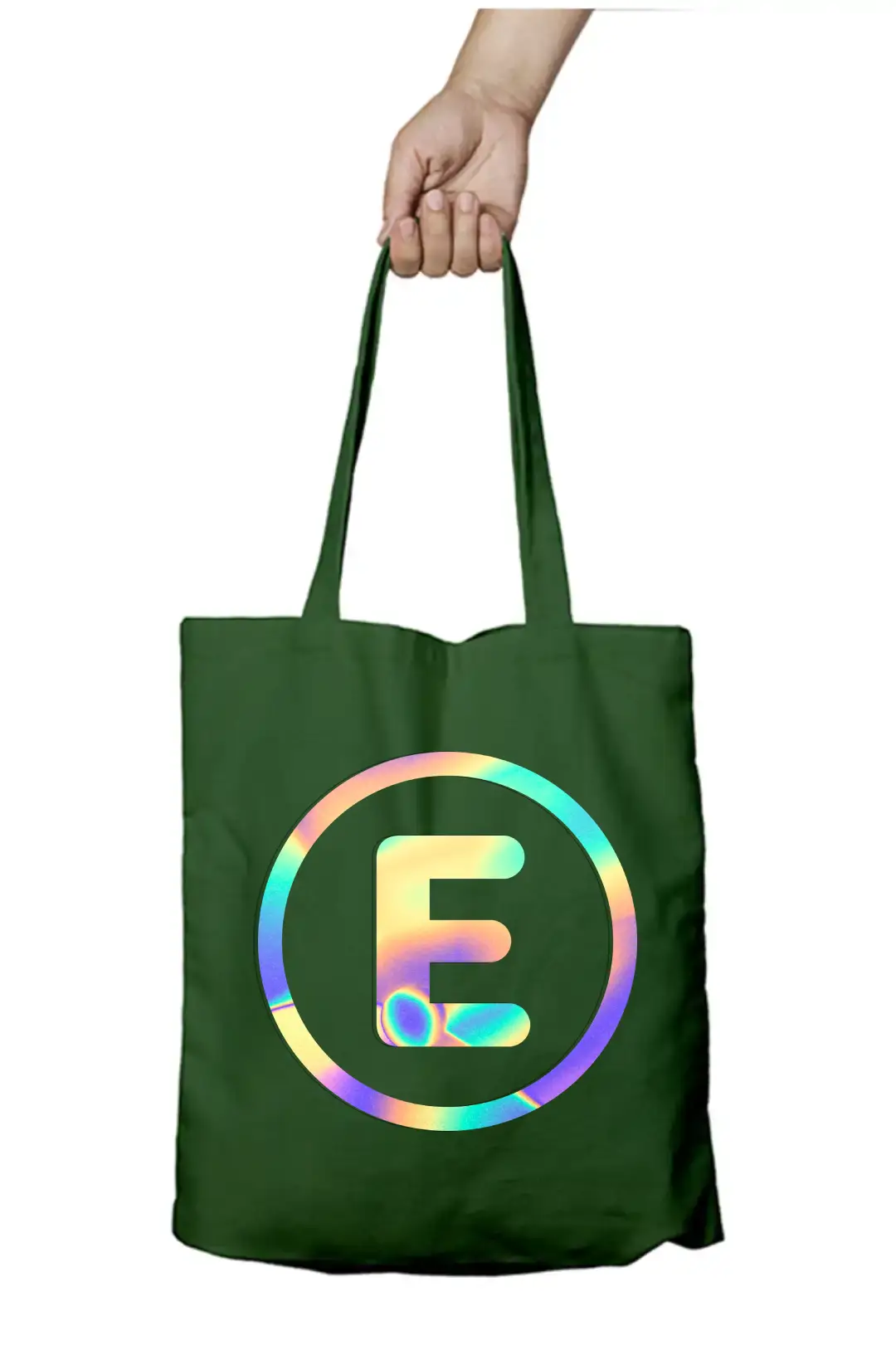 E Letter Rainbow Shiny Print Cotton Canvas Tote Bag - Image 4