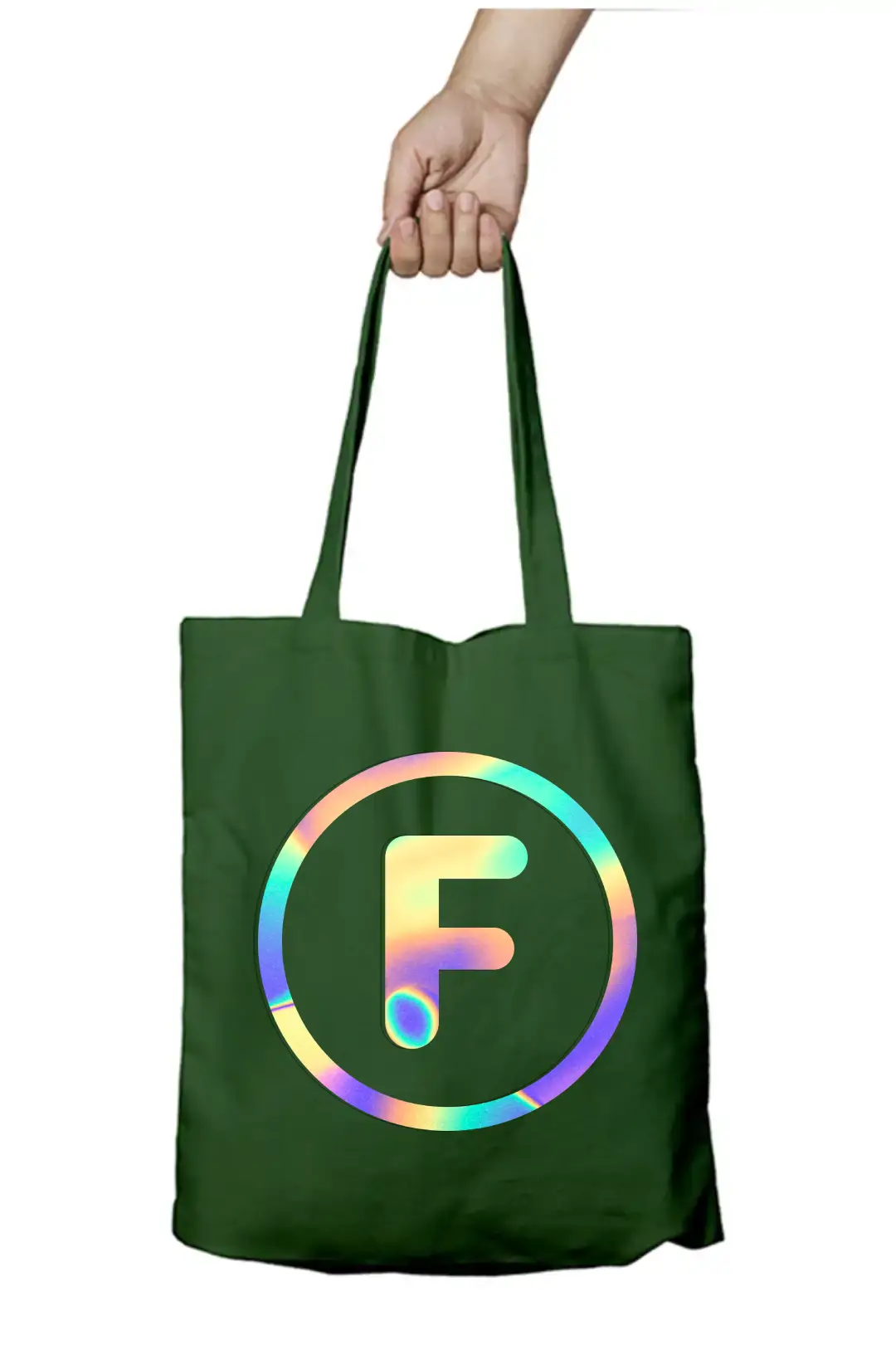F Letter Rainbow Shiny Print Cotton Canvas Tote Bag - Image 5