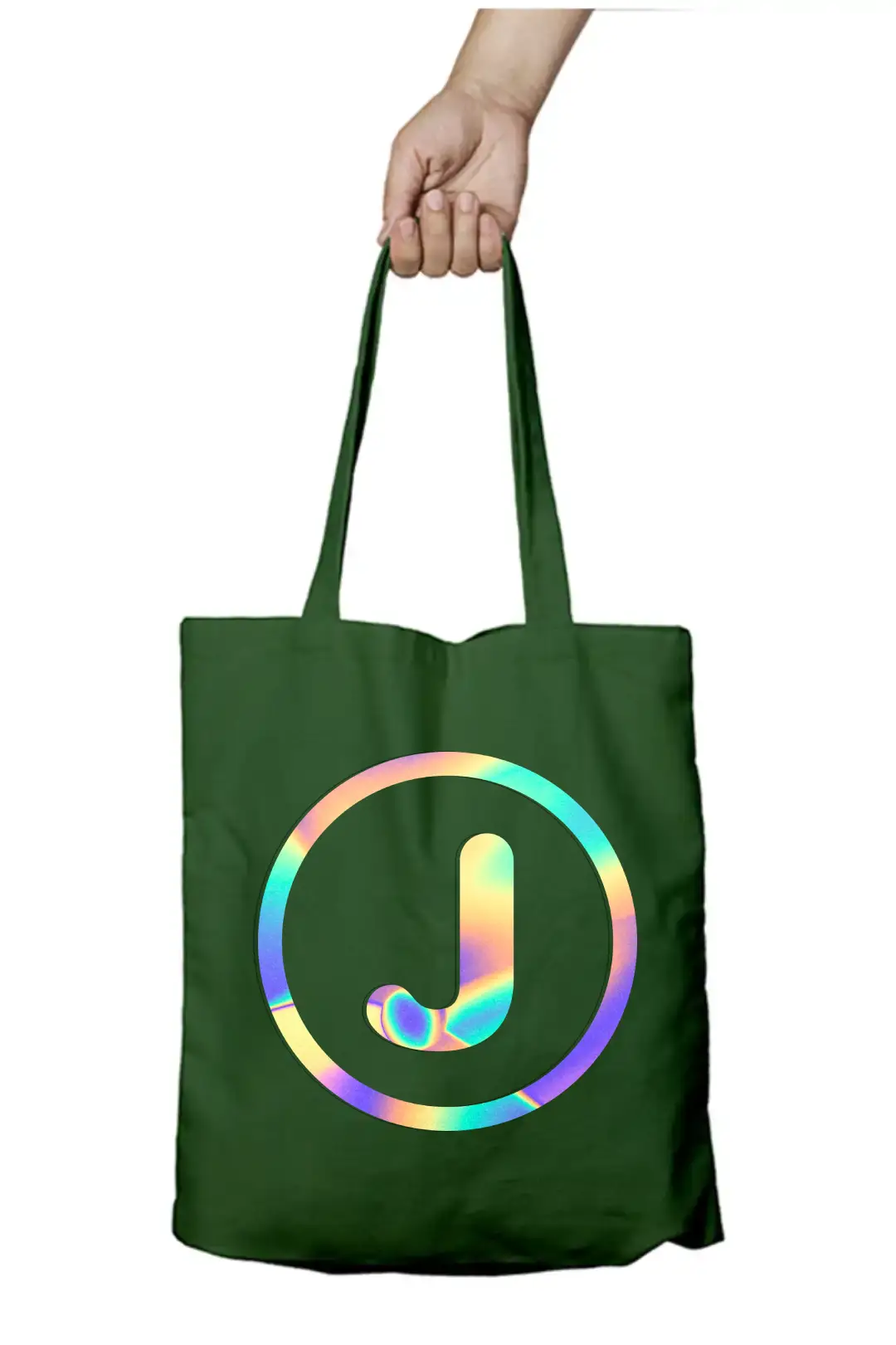 J Letter Rainbow Shiny Print Cotton Canvas Tote Bag - Image 4