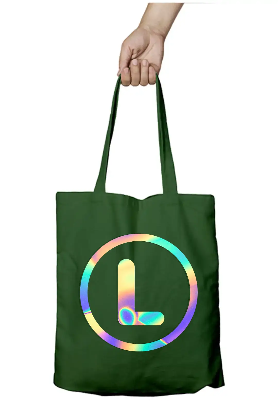 L Letter Rainbow Shiny Print Cotton Canvas Tote Bag - Image 5