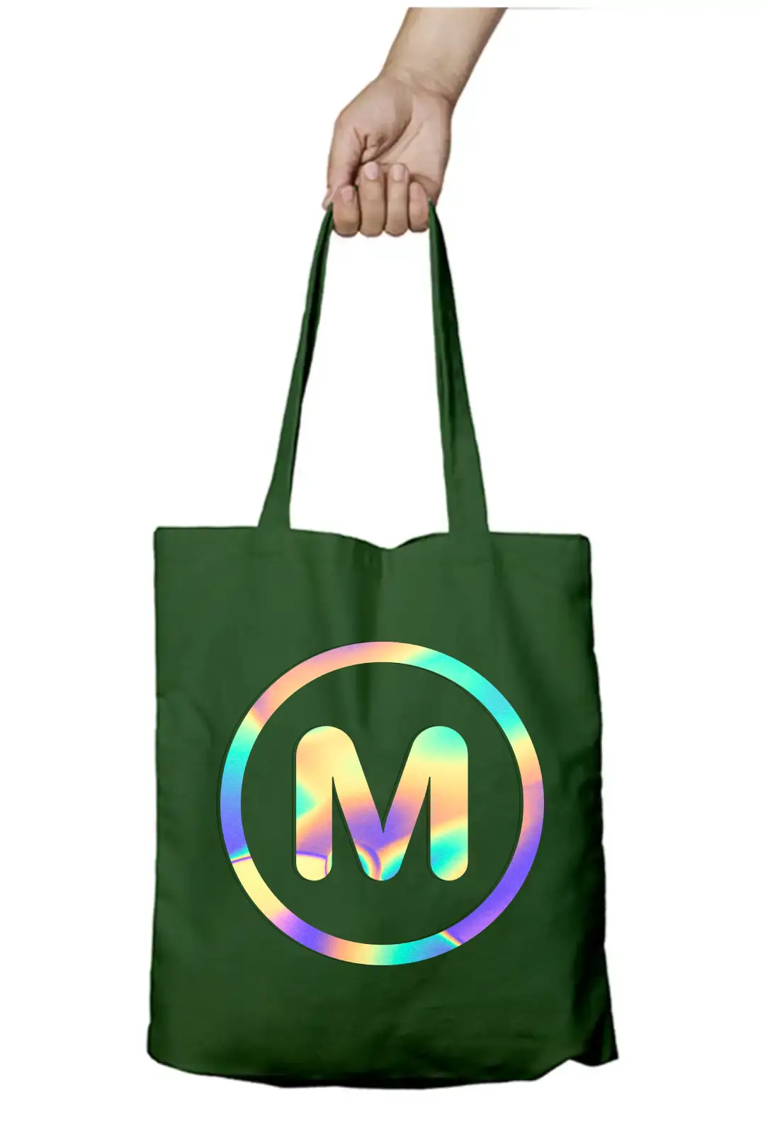 M Letter Rainbow Shiny Print Cotton Canvas Tote Bag - Image 4