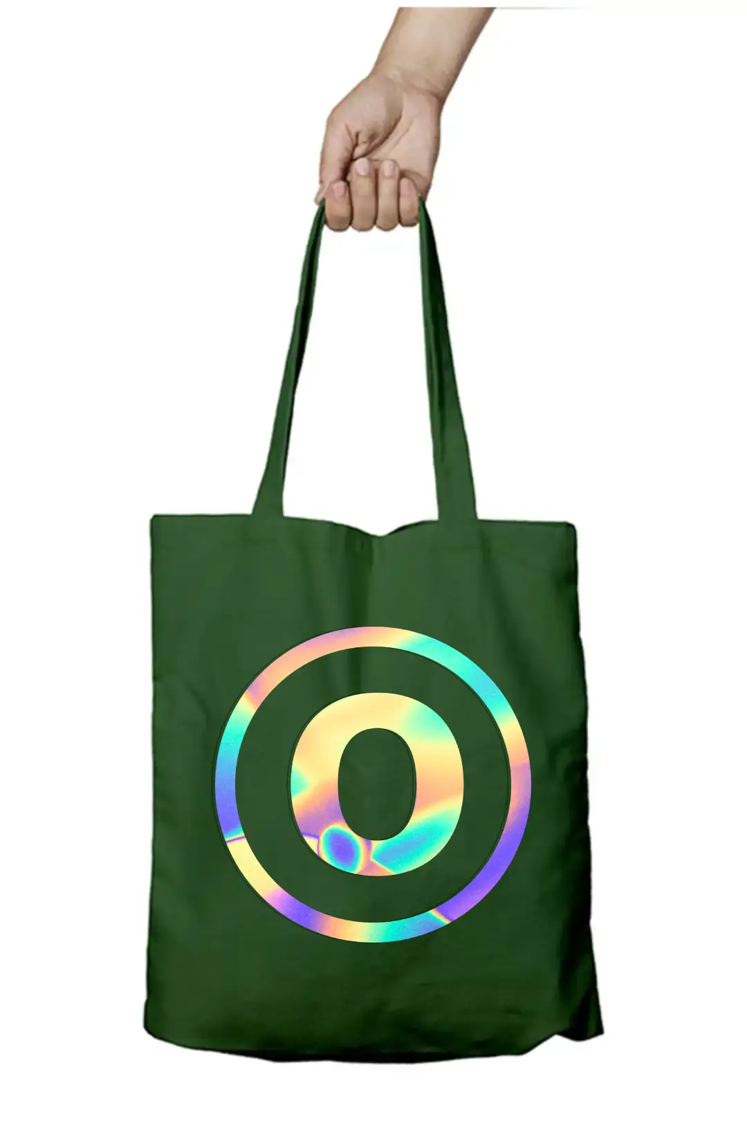 O Letter Rainbow Shiny Print Cotton Canvas Tote Bag - Image 4
