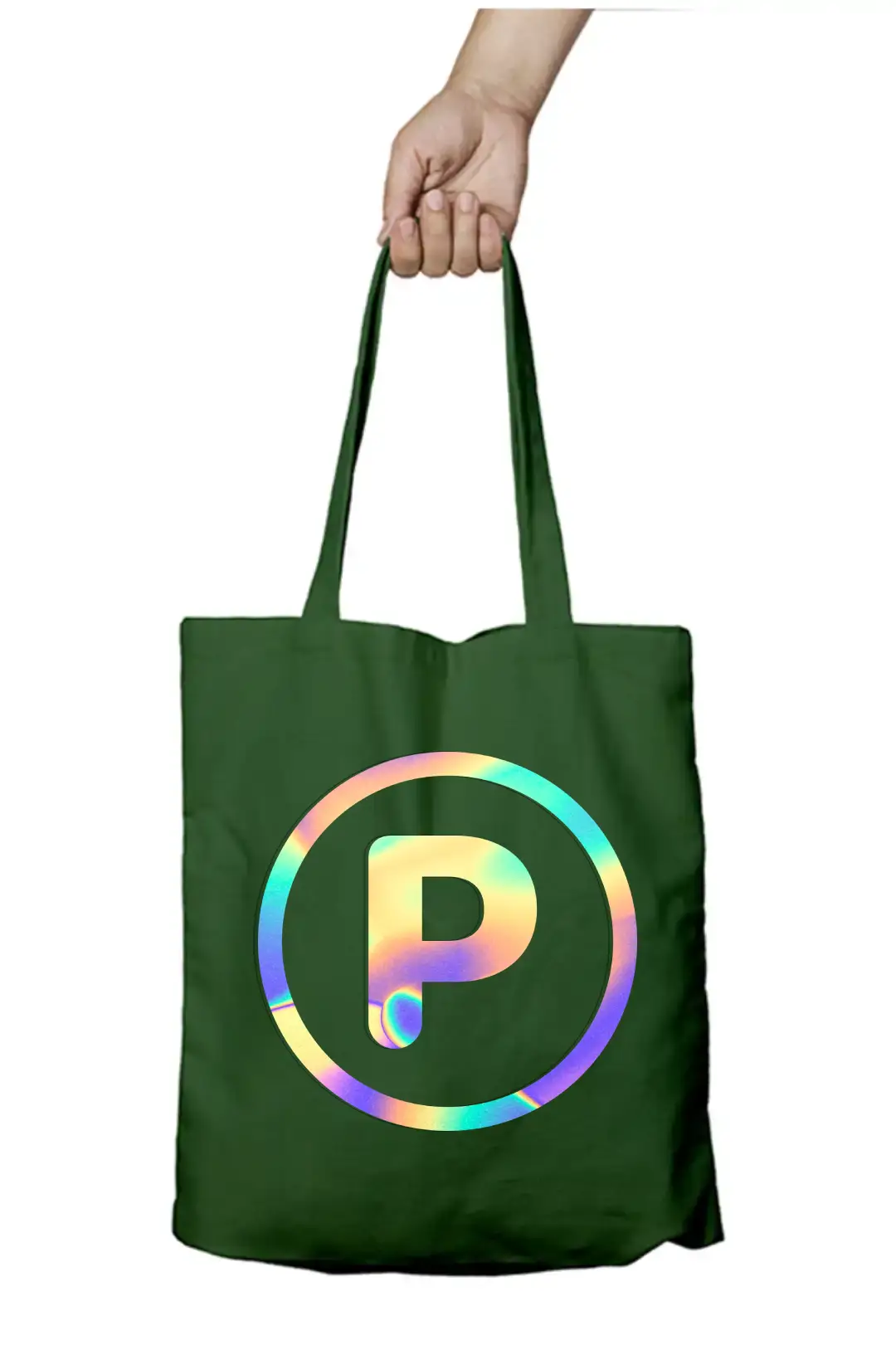 P Letter Rainbow Shiny Print Cotton Canvas Tote Bag