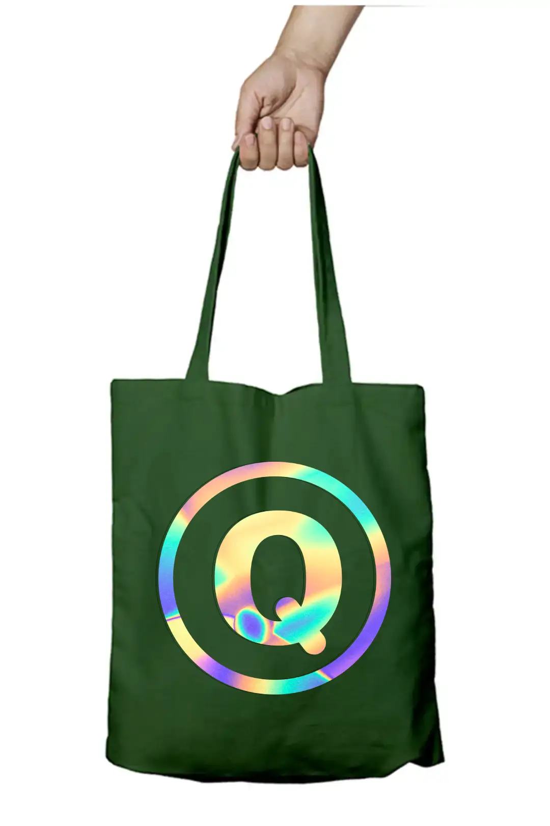 Q Letter Rainbow Shiny Print Cotton Canvas Tote Bag - Image 4