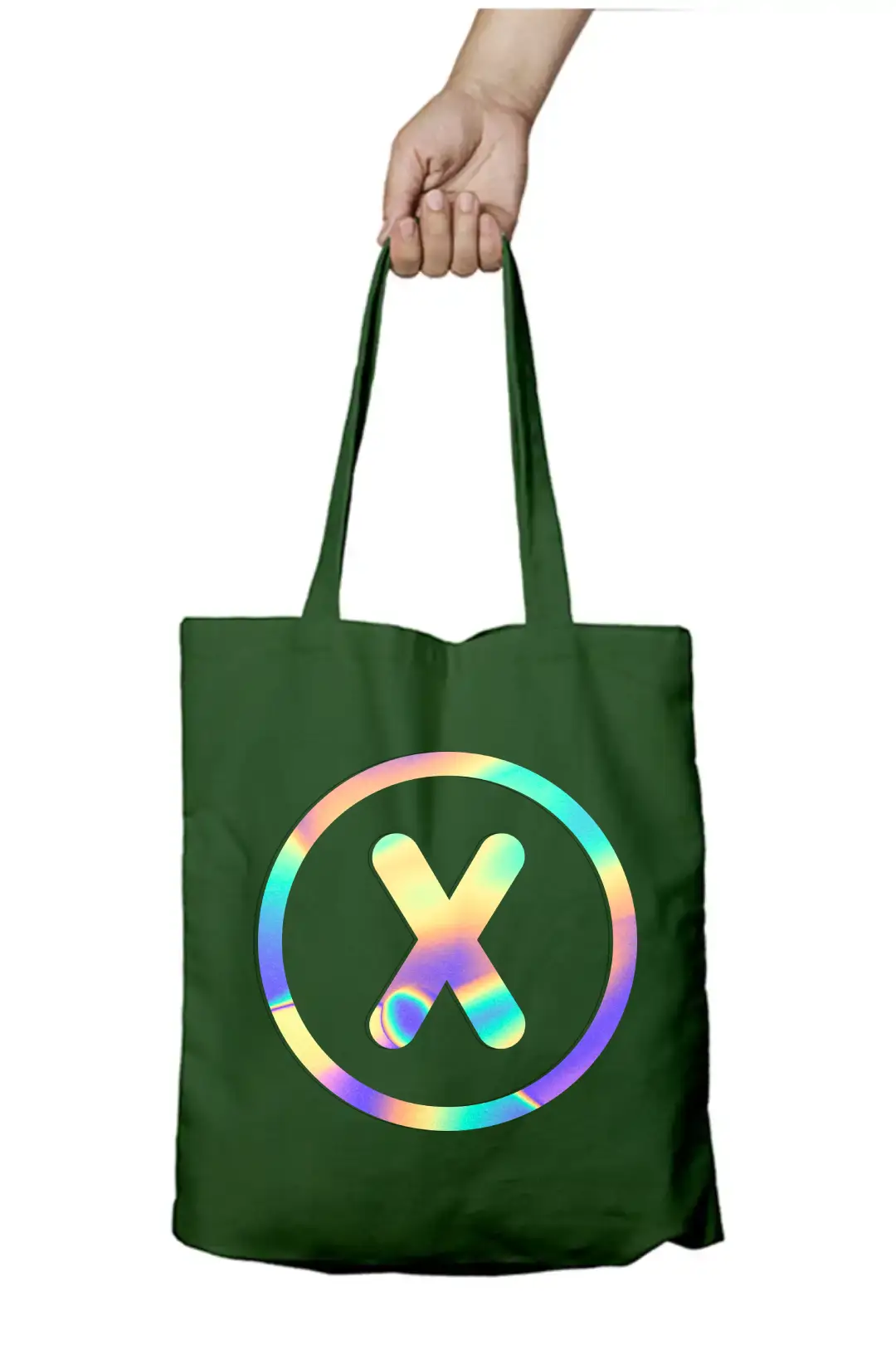 X Letter Rainbow Shiny Print Cotton Canvas Tote Bag - Image 4