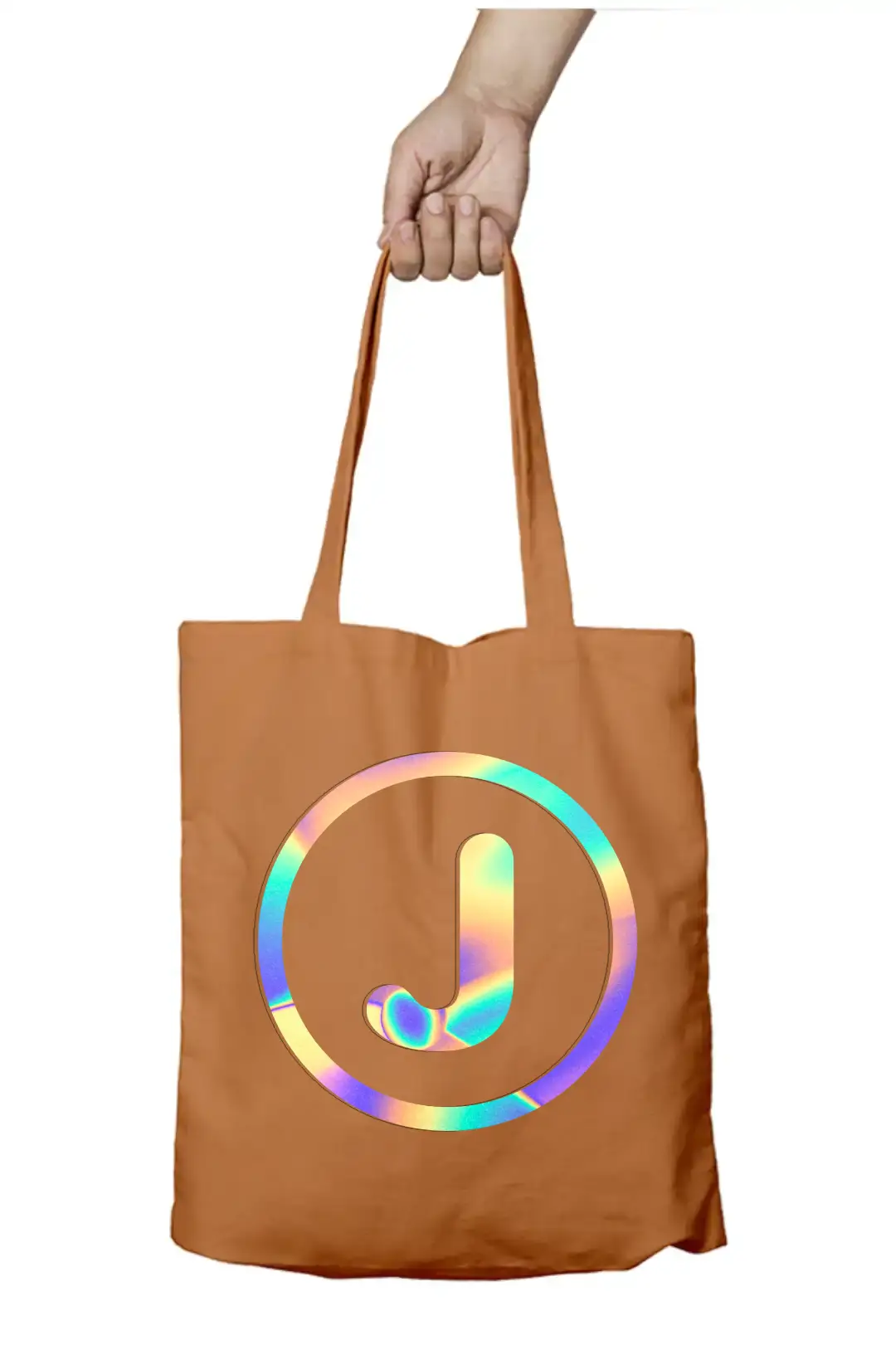 J Letter Rainbow Shiny Print Cotton Canvas Tote Bag - Image 7