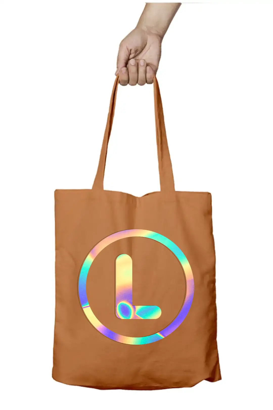 L Letter Rainbow Shiny Print Cotton Canvas Tote Bag
