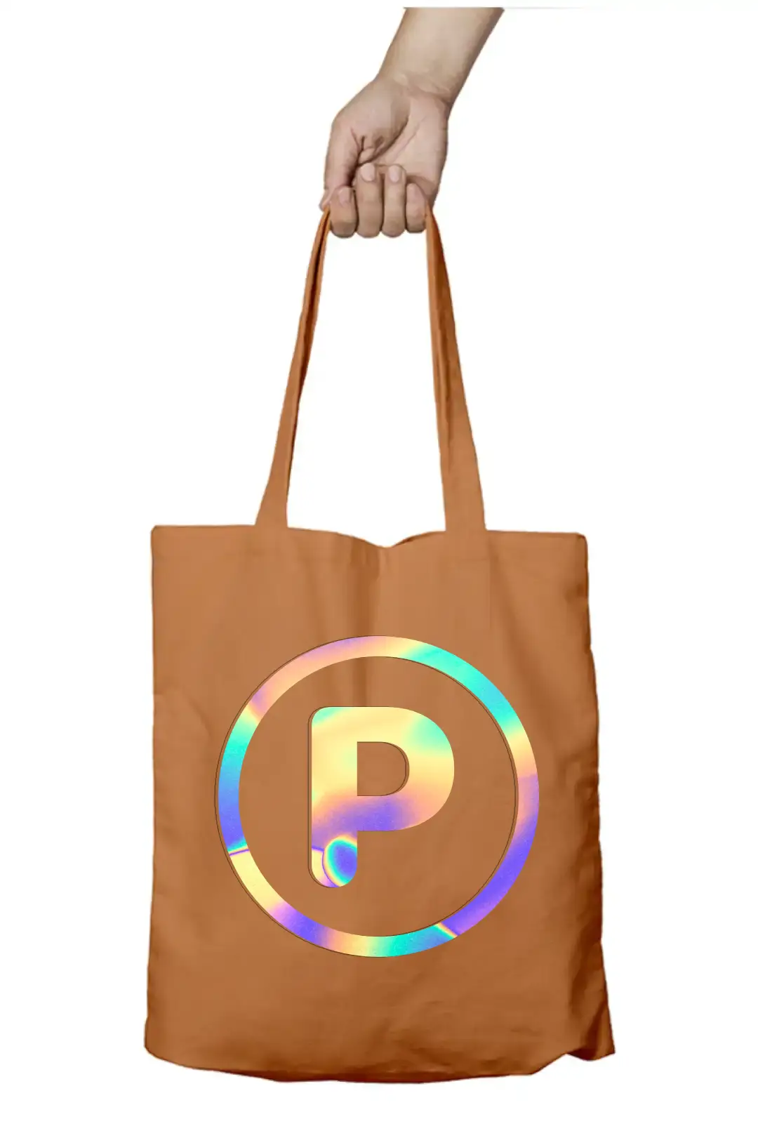 P Letter Rainbow Shiny Print Cotton Canvas Tote Bag - Image 7
