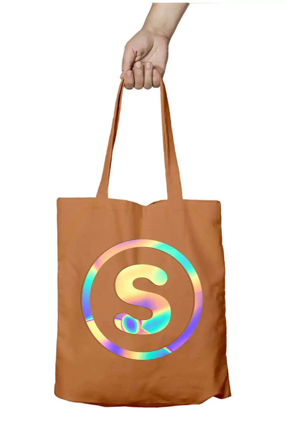 S Letter Rainbow Shiny Print Cotton Canvas Tote Bag - Image 7