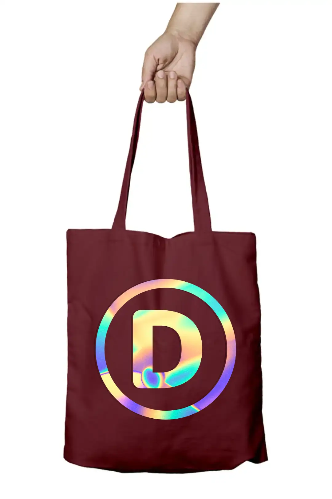D Letter Rainbow Shiny Print Cotton Canvas Tote Bag - Image 7