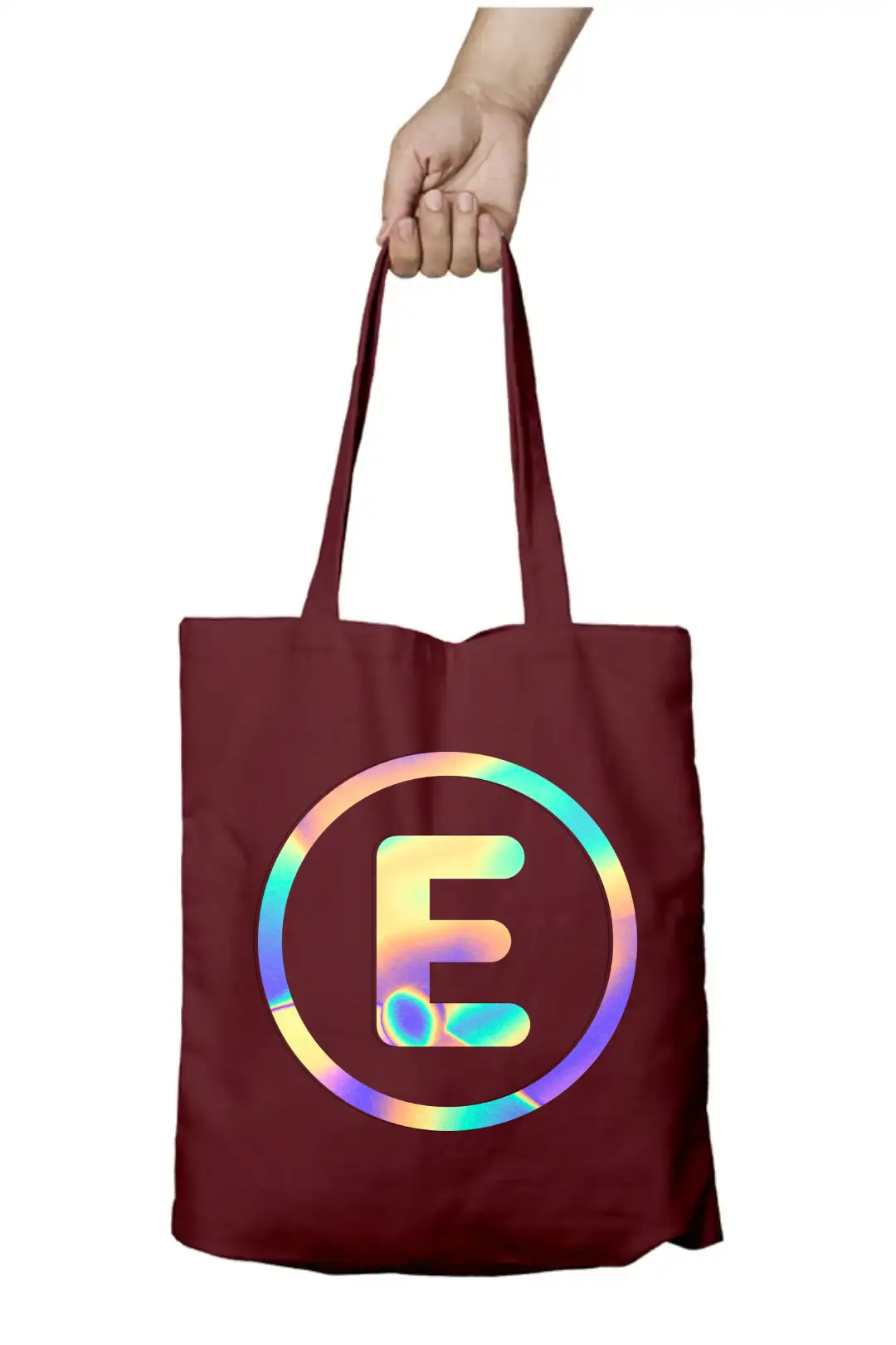E Letter Rainbow Shiny Print Cotton Canvas Tote Bag - Image 6