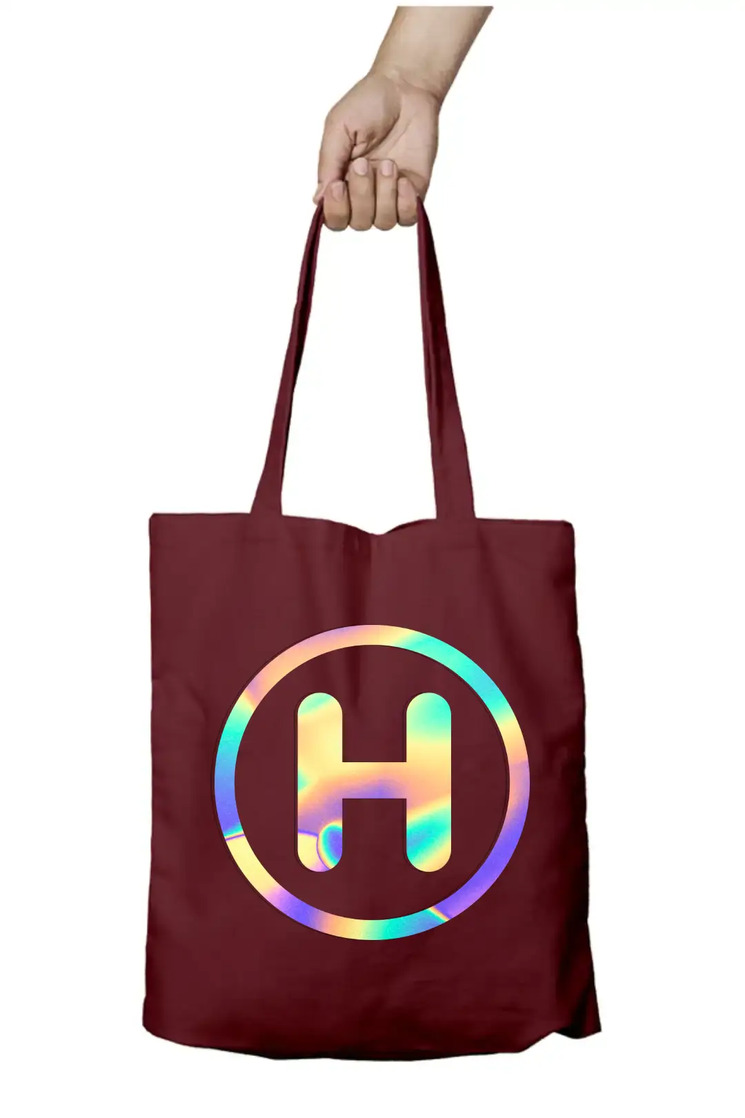H Letter Rainbow Shiny Print Cotton Canvas Tote Bag - Image 6