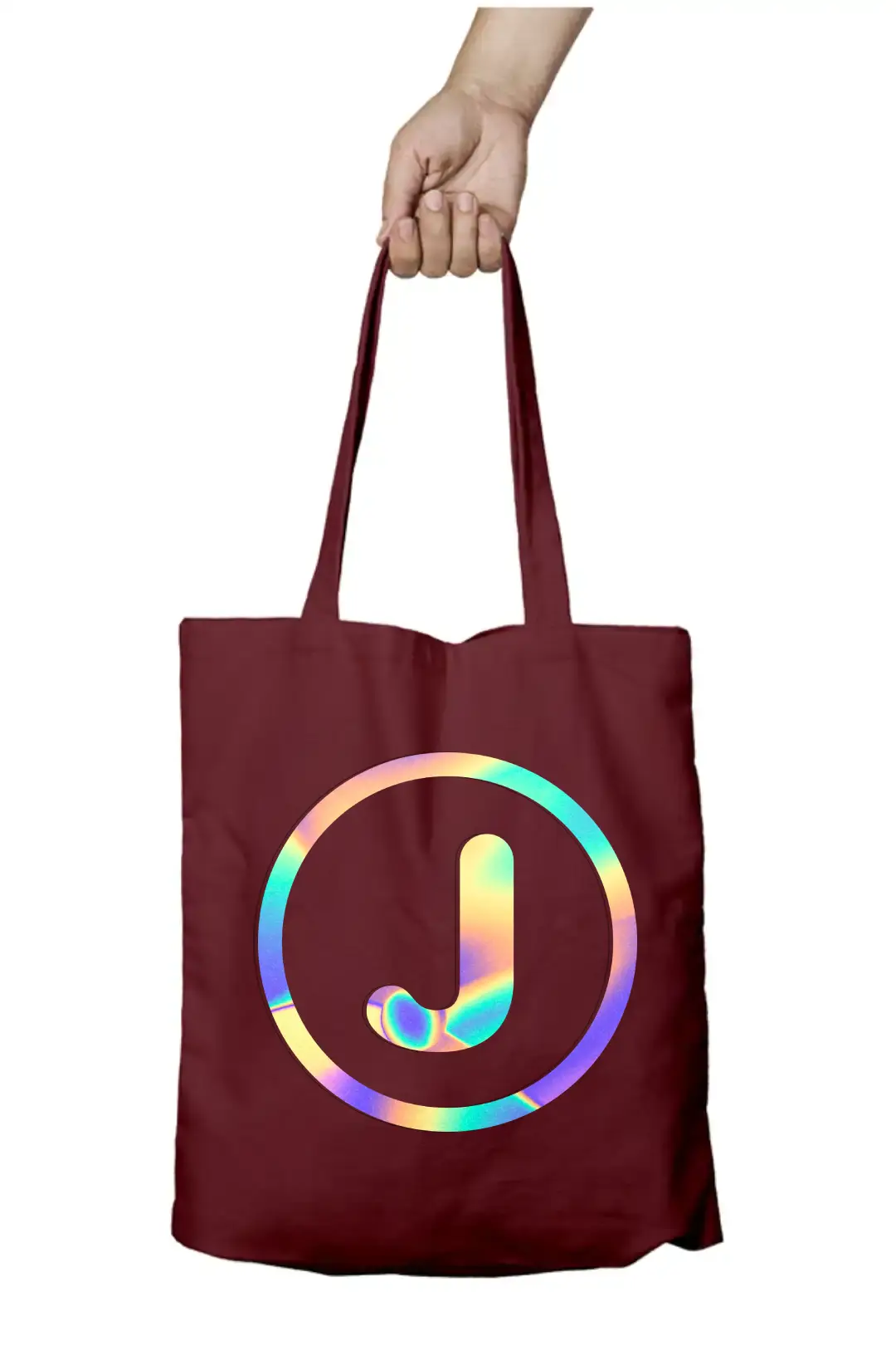J Letter Rainbow Shiny Print Cotton Canvas Tote Bag - Image 6
