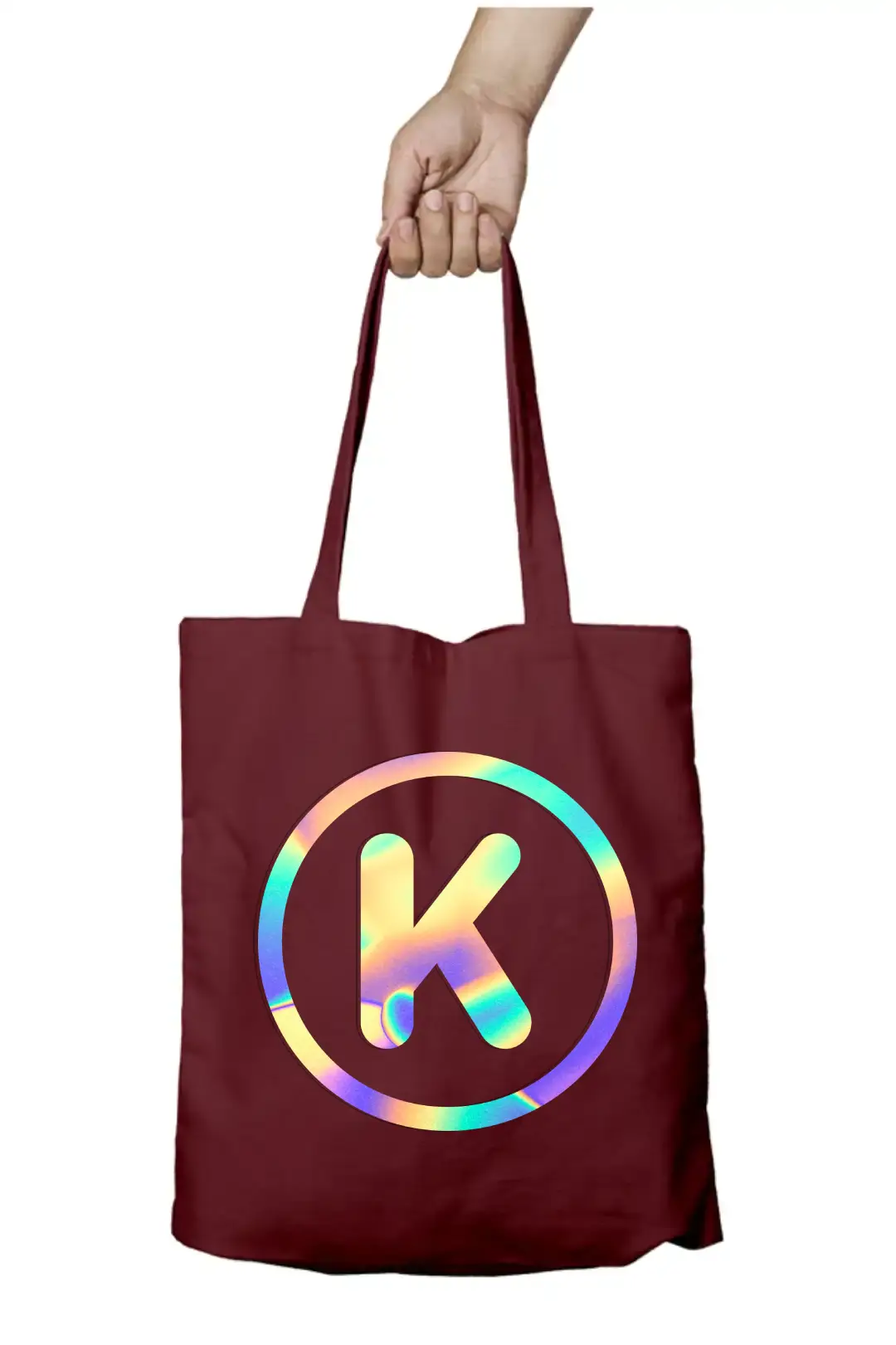 K Letter Rainbow Shiny Print Cotton Canvas Tote Bag - Image 6