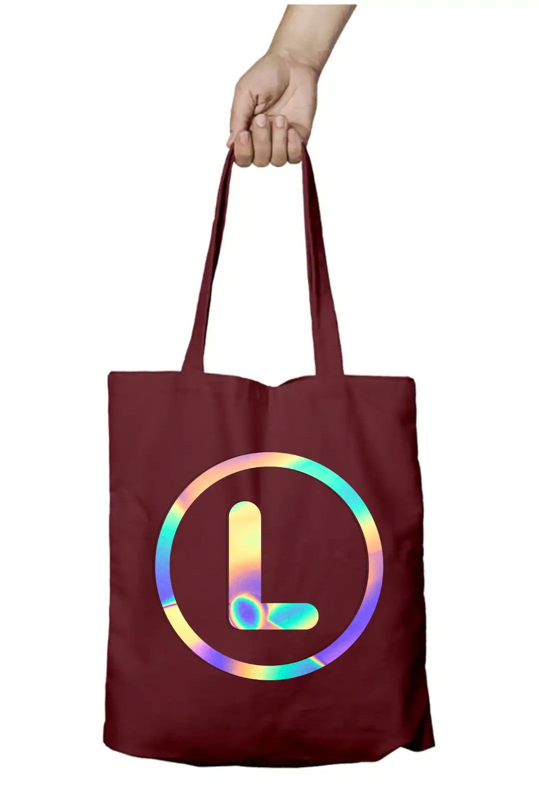 L Letter Rainbow Shiny Print Cotton Canvas Tote Bag - Image 7