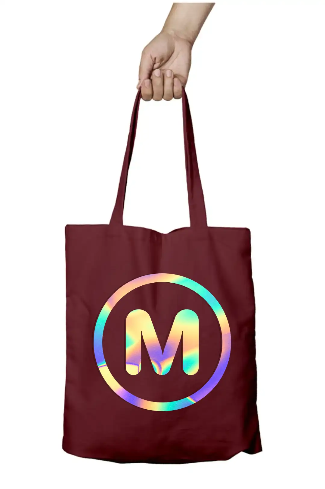 M Letter Rainbow Shiny Print Cotton Canvas Tote Bag - Image 6