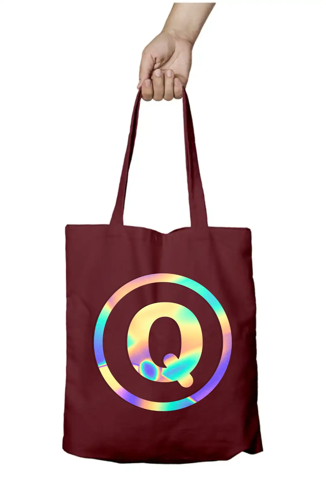 Q Letter Rainbow Shiny Print Cotton Canvas Tote Bag - Image 6