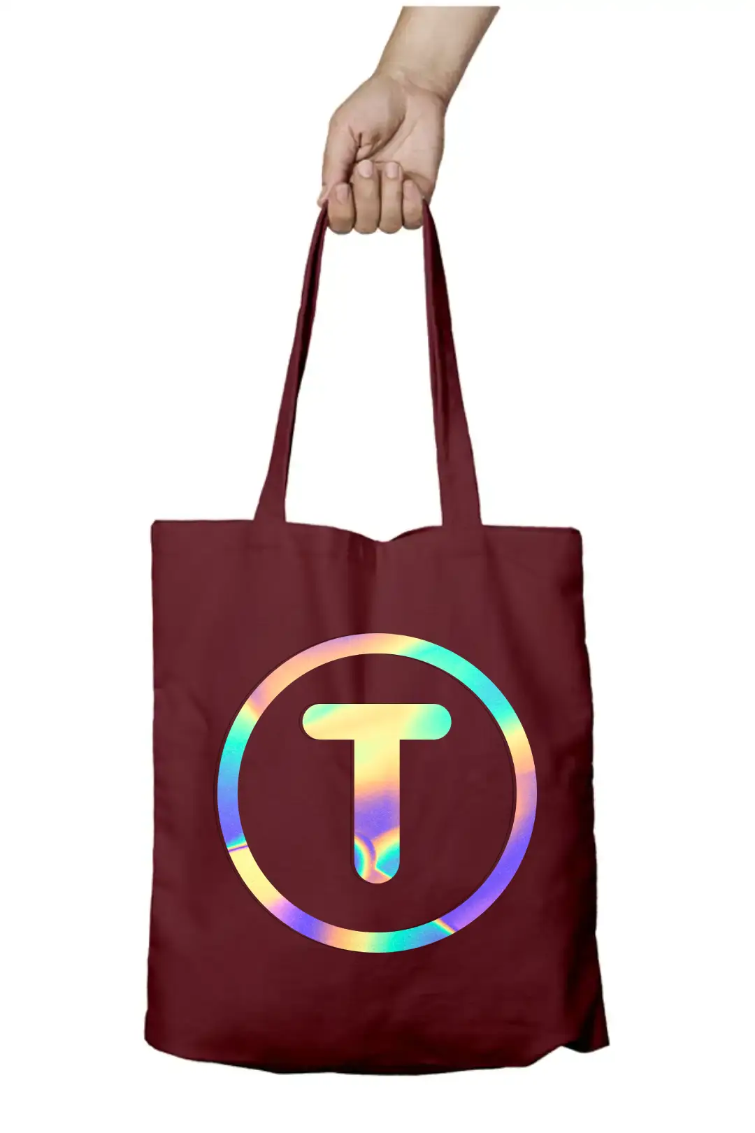 T Letter Rainbow Shiny Print Cotton Canvas Tote Bag - Image 6