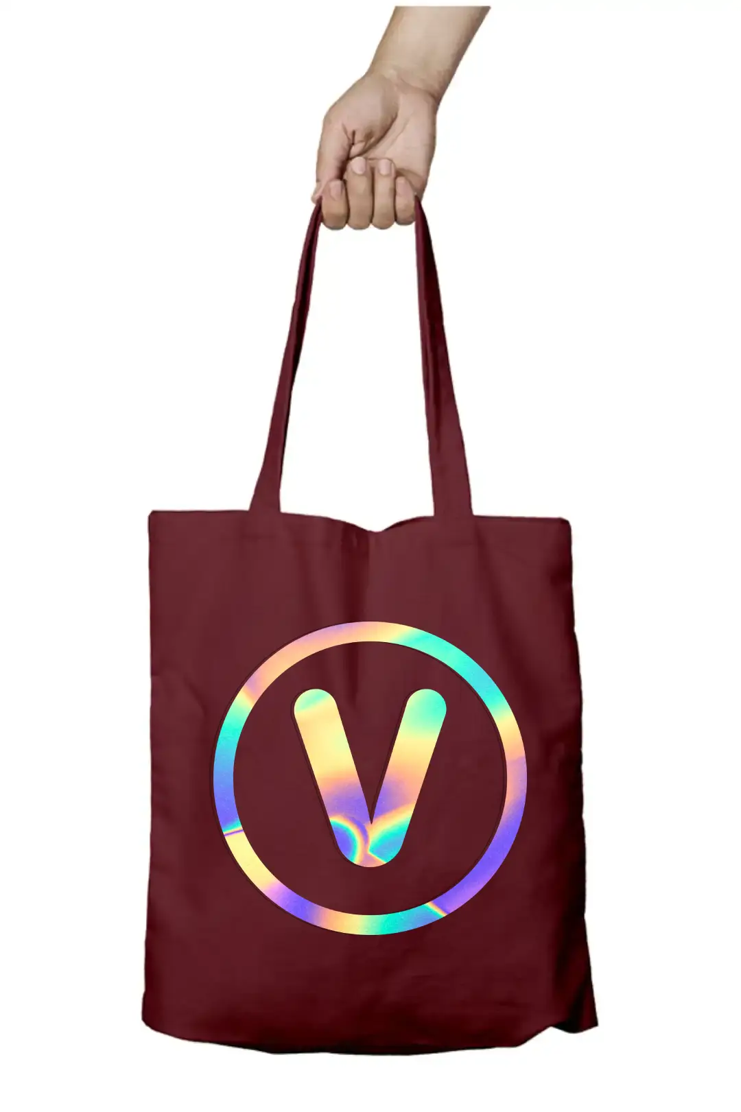 V Letter Rainbow Shiny Print Cotton Canvas Tote Bag - Image 6