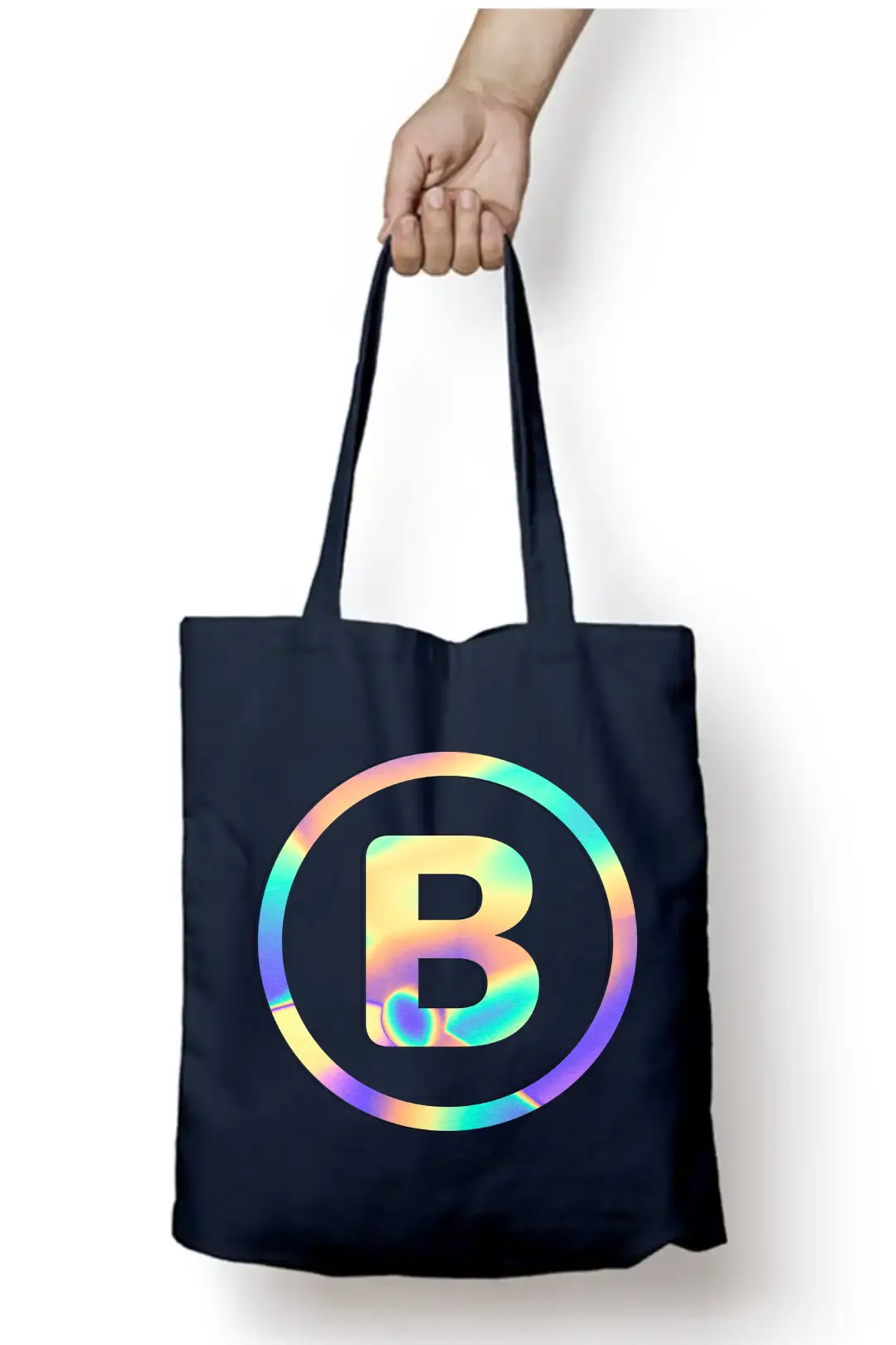 B Letter Rainbow Shiny Print Cotton Canvas Tote Bag - Image 3