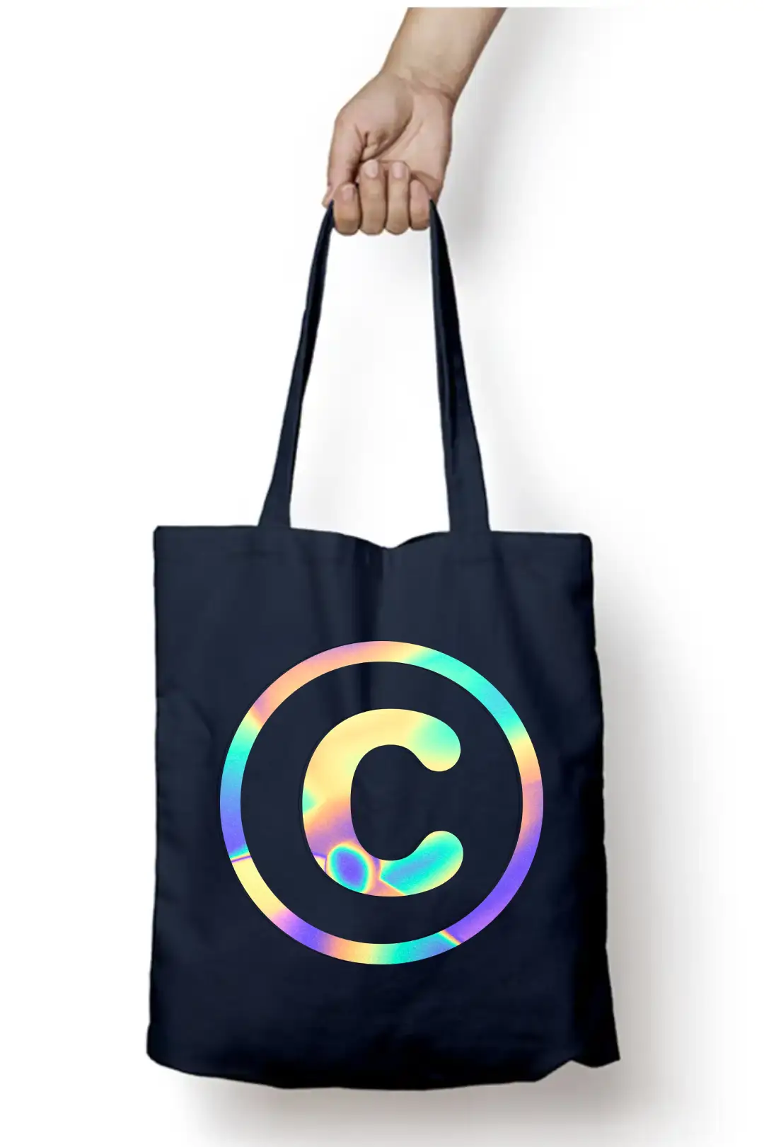 C Letter Rainbow Shiny Print Cotton Canvas Tote Bag - Image 3