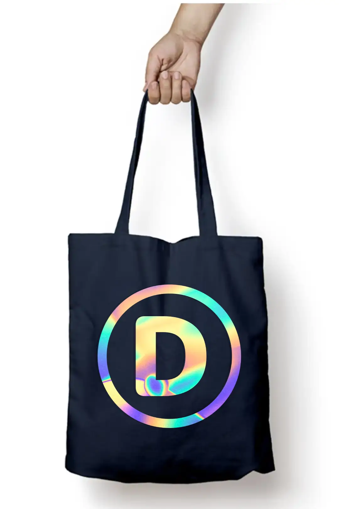 D Letter Rainbow Shiny Print Cotton Canvas Tote Bag - Image 4