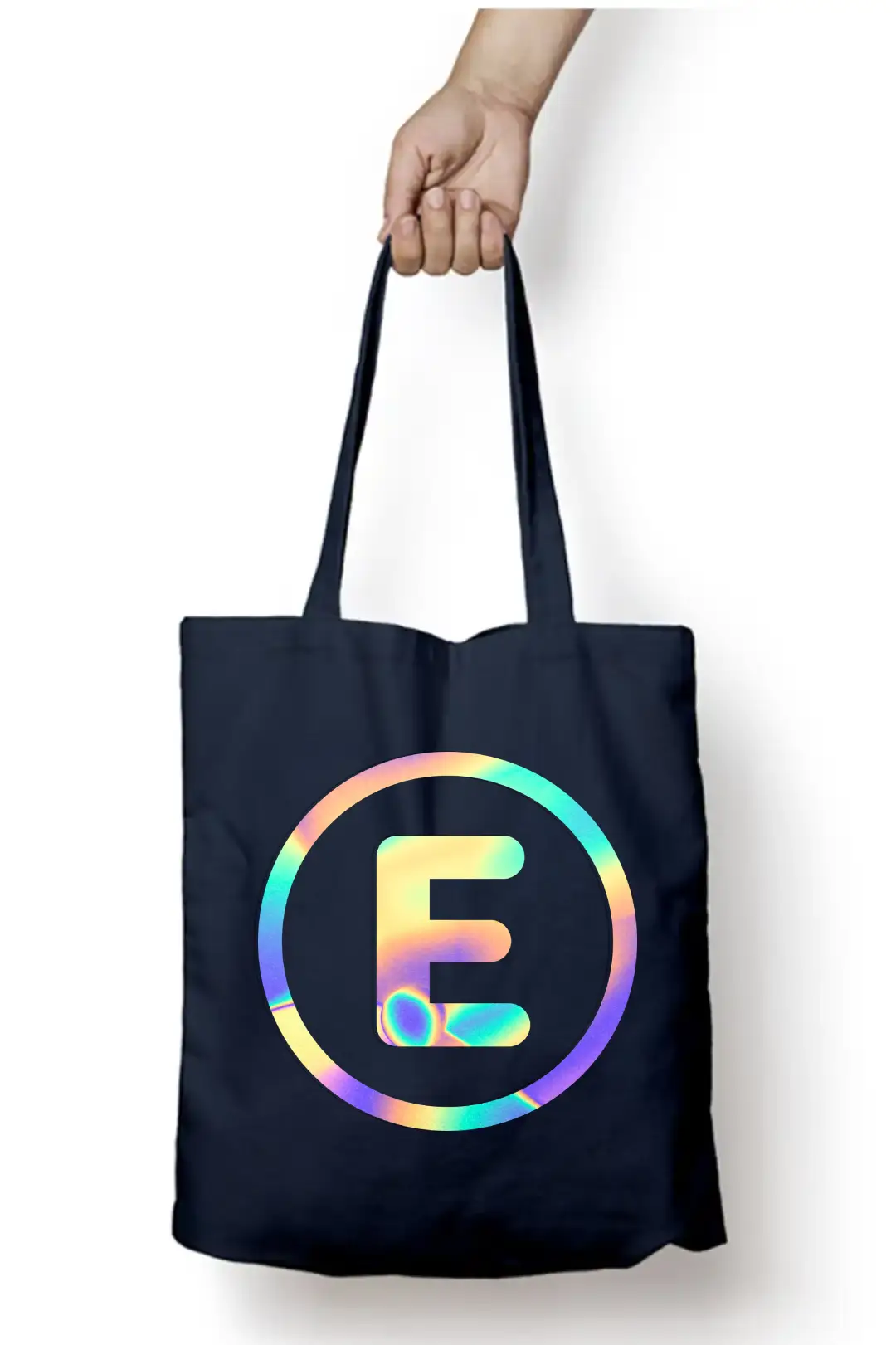 E Letter Rainbow Shiny Print Cotton Canvas Tote Bag - Image 3