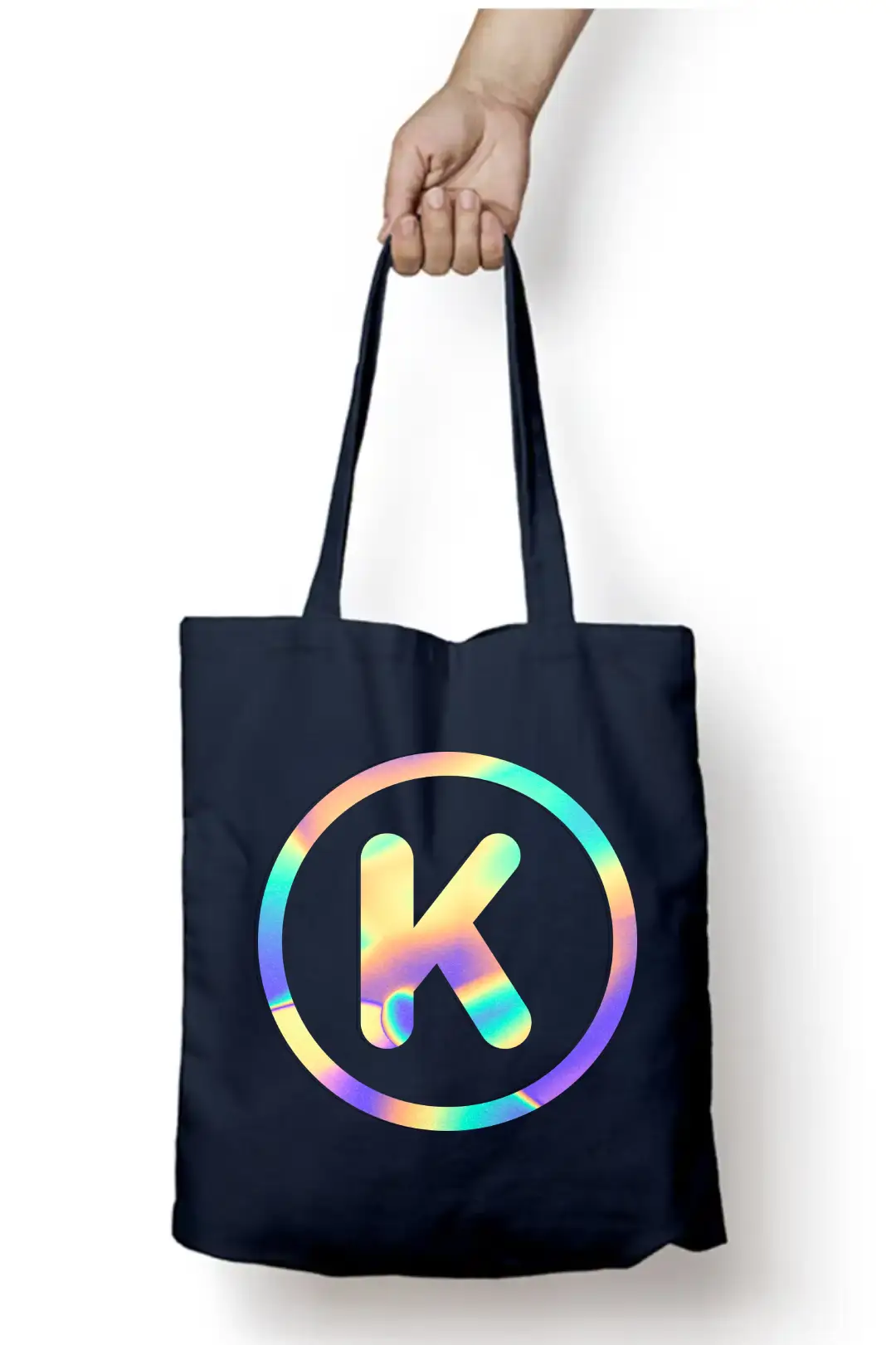 K Letter Rainbow Shiny Print Cotton Canvas Tote Bag - Image 3