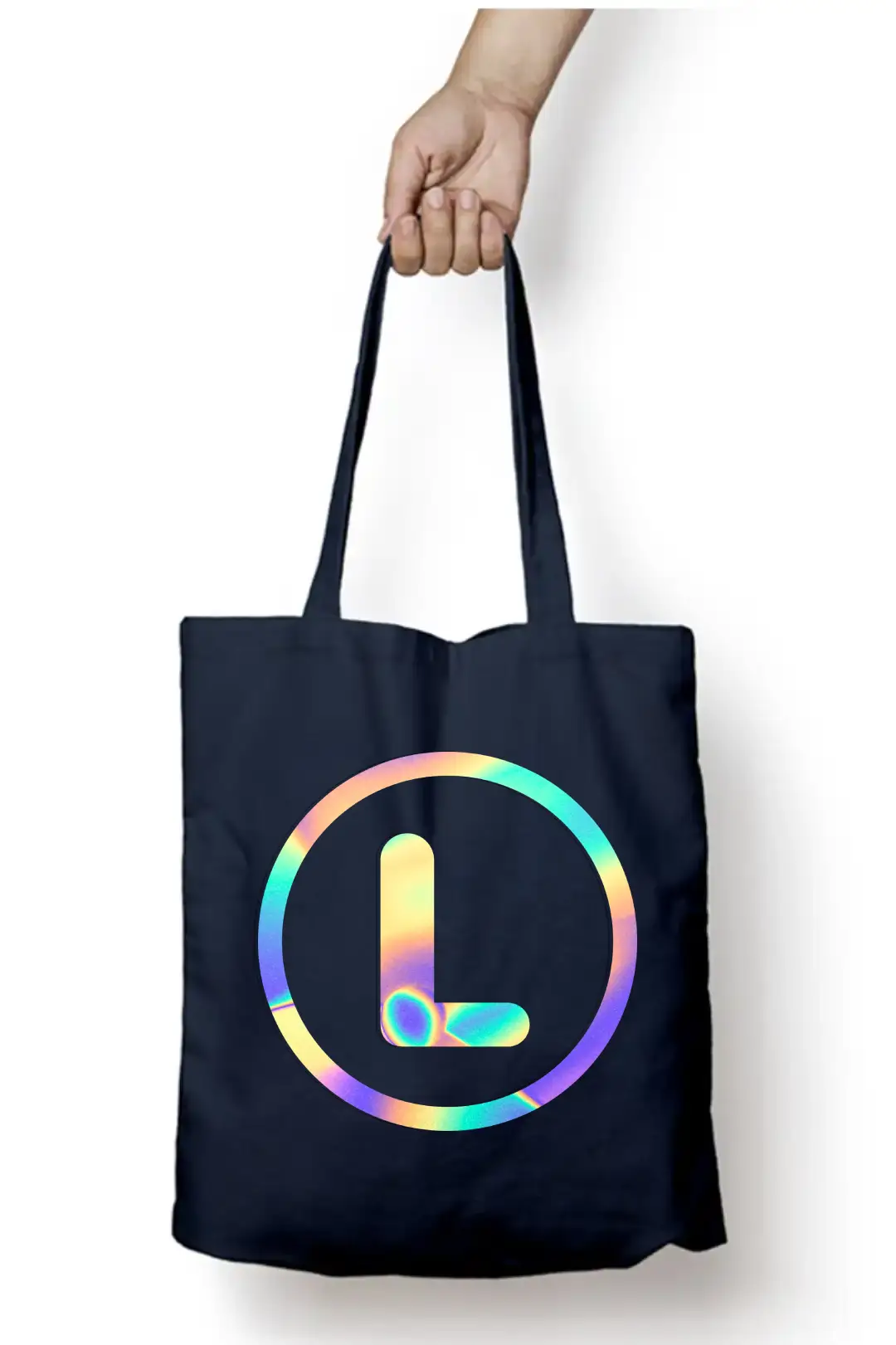 L Letter Rainbow Shiny Print Cotton Canvas Tote Bag - Image 4