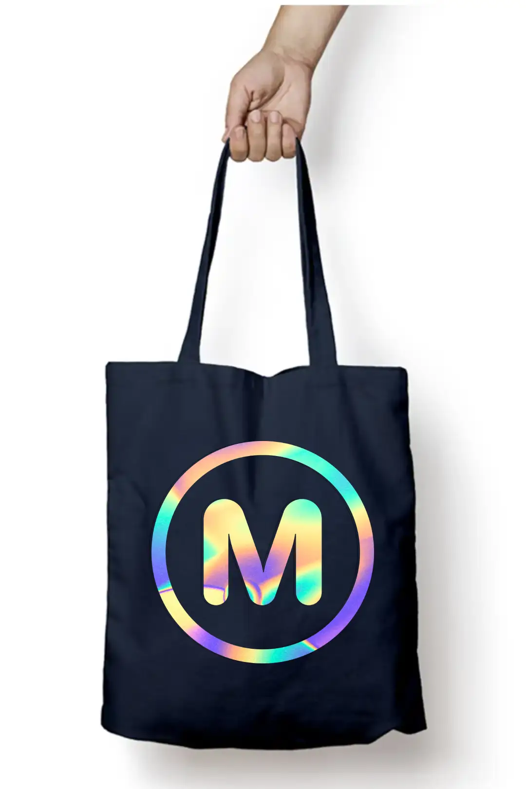 M Letter Rainbow Shiny Print Cotton Canvas Tote Bag - Image 3