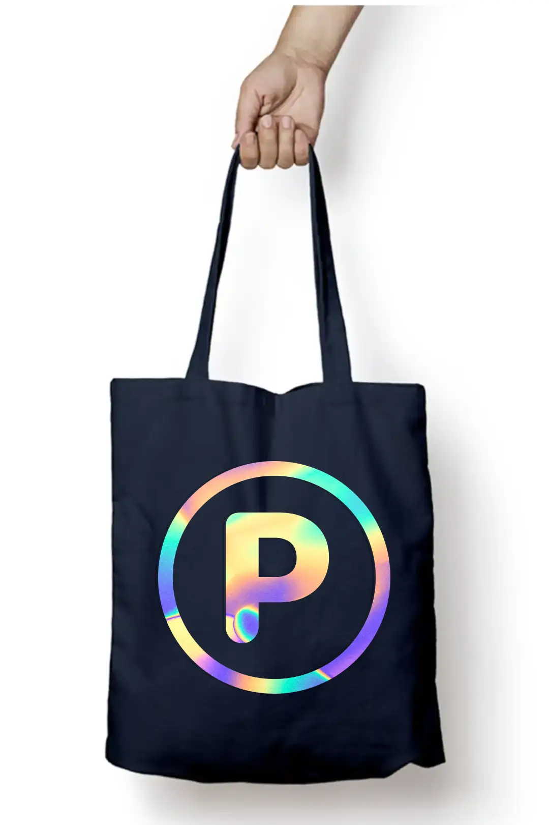P Letter Rainbow Shiny Print Cotton Canvas Tote Bag - Image 4