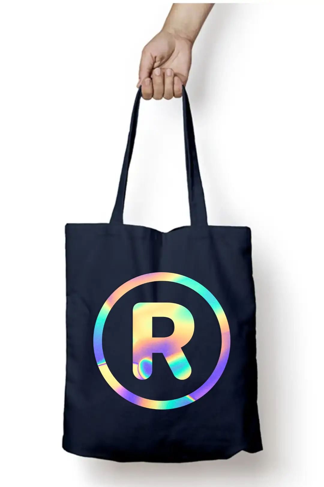 R Letter Rainbow Shiny Print Cotton Canvas Tote Bag - Image 4