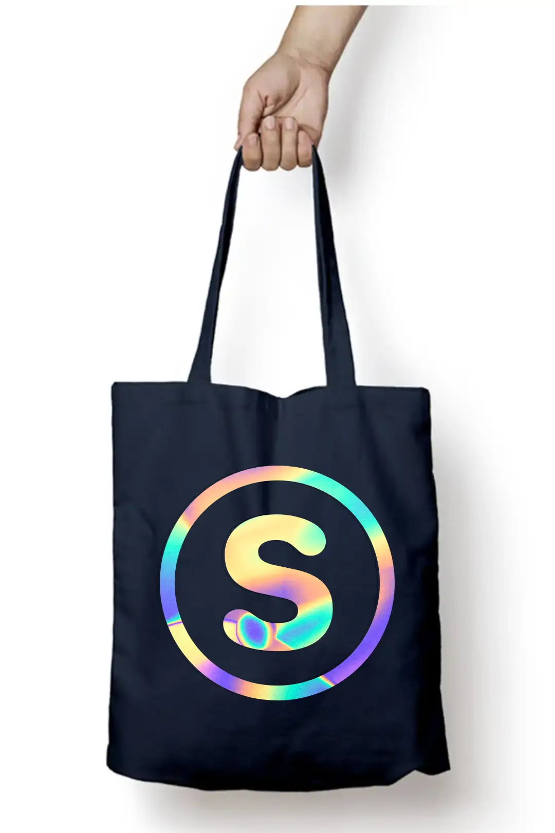 S Letter Rainbow Shiny Print Cotton Canvas Tote Bag - Image 3