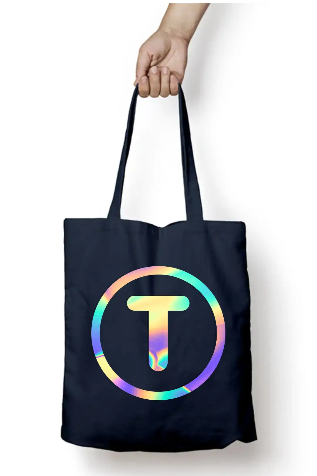 T Letter Rainbow Shiny Print Cotton Canvas Tote Bag